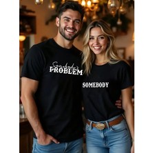 Mercoledi Çift Kombini 1 Adet Kadın Modeli Sevgililer Günü Baskılı Rahat Kalıp T-Shirt