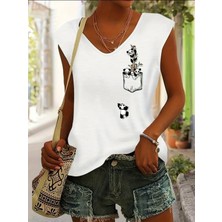 Mercoledi Mini Panda Baskılı Kadın Oversize Kolsuz T-Shırt