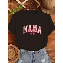 Mercoledi Mama Cherry Baskılı Oversize Bisiklet Yaka T-Shirt