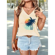 Mercoledi Baskılı Oversize Kolsuz V-Yaka T-Shirt Salaş Boyfirend