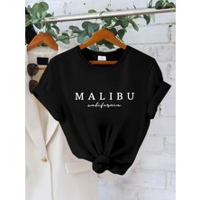 Mercoledi Malibu California Baskılı Oversize Bisiklet Yaka T-Shirt
