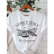 Mercoledi Venice Italy Baskılı Oversize Bisiklet Yaka T-Shirt
