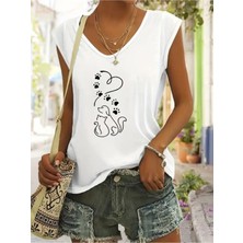 Mercoledi Cat&dog Kadın Kolsuz Oversize T-Shırt