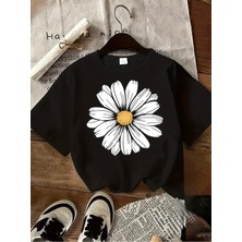 Mercoledi Papatya Baskılı Oversize Bisiklet Yaka T-Shirt