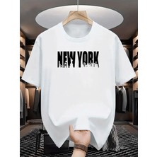 Mercoledi New York Baskılı Oversize Bisiklet Yaka T-Shirt