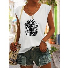 Mercoledi Tanned And Tıpsy Baskılı Kadın Oversize Kolsuz T-Shırt