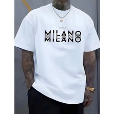Mercoledi Milano Baskılı Oversize Bisiklet Yaka T-Shirt