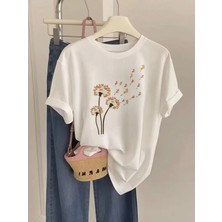 Mercoledi Uçan Köpekler Baskılı Oversize Bisiklet Yaka T-Shirt