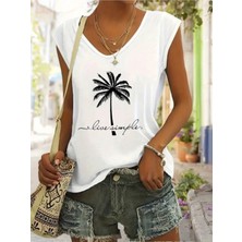 Mercoledi Palmiye Baskılı Kadın Kolsuz T-Shırt