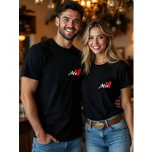 Mercoledi Çift Kombini 1 Adet Erkek Modeli Sevgililer Günü Baskılı Rahat Kalıp T-Shirt