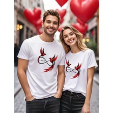 Mercoledi Çift Kombini 1 Adet Erkek Modeli Sevgililer Günü Baskılı Rahat Kalıp T-Shirt