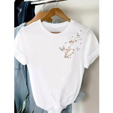 Mercoledi Çiçek Dalı Baskılı Oversize Bisiklet Yaka T-Shirt