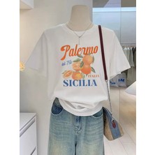 Mercoledi Palermo Baskılı Oversize Bisiklet Yaka T-Shirt