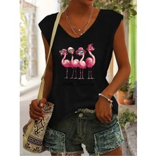Mercoledi Flamingo Baskılı Kadın Oversize Kolsuz T-Shırt