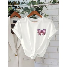 Mercoledi Metalik Kurdele Baskılı Oversize Bisiklet Yaka T-Shirt