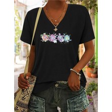 Mercoledi Minik Kaplumbağalar Baskılı Kadın Oversize V Yaka T-Shırt