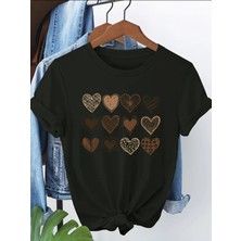 Mercoledi Kalp Desen Baskılı Oversize Bisiklet Yaka T-Shirt