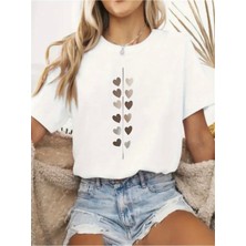 Mercoledi Kalp Yolu Baskılı Oversize Bisiklet Yaka T-Shirt