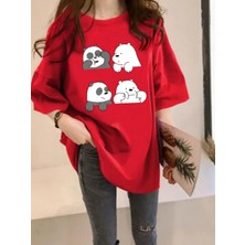 Mercoledi Panda Baskılı Oversize Tişört