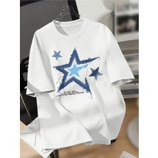 Mercoledi Yıldız Baskılı Oversize Bisiklet Yaka T-Shirt