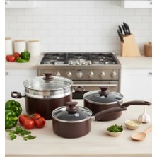 Greenpan Cambridge Red 3’lü Tencere Seti (16 cm – 20 cm – 24 cm + 24 cm Buharda Pişirici)