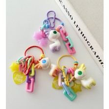 DNC Renkli Unicorn Charm Anahtarlık – Yıldızlı Bag Charm Çanta Süsü