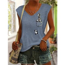 Mercoledi Mini Panda Baskılı Kadın Oversize Kolsuz T-Shırt