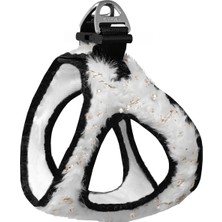 Zemira Üç Kilitli Simli Peluş Kedi Köpek Göğüs Tasması 20-24 cm -Small Beyaz
