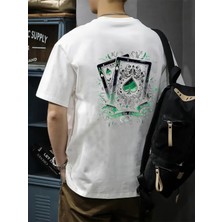 Mercoledi Iskambil Kağıdı Baskılı Oversize Bisiklet Yaka T-Shirt