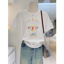Mercoledi Yaşam Ağacı Baskılı Oversize Bisiklet Yaka T-Shirt