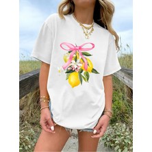 Mercoledi Limon Baskılı Oversize Bisiklet Yaka T-Shirt
