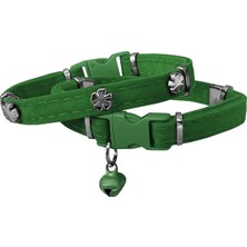 Zemira Kadife Kedi Boyun Tasması Yoncalı 20-32 cm Yeşil
