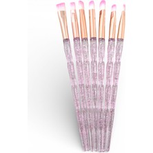 Sudedi Home Açık Pembe Simli Şeffaf Saplı Rose Gold Detaylı 7 Parça Makyaj Fırça Seti