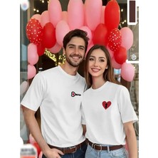 Mercoledi Çift Kombini 1 Adet Kadın Modeli Sevgililer Günü Baskılı Rahat Kalıp T-Shirt