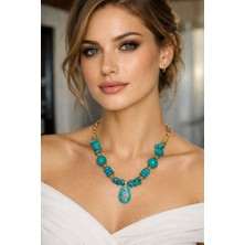 Solare Accessories Doğal Turkuaz Taşlı Kuzey Yıldızı Figürlü Altın Kaplama Vintage Kolye