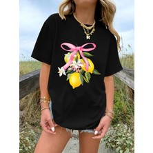 Mercoledi Limon Baskılı Oversize Bisiklet Yaka T-Shirt
