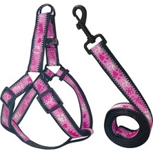 Zemira Köpek Göğüs Tasma Seti Reflektörlü Taç Desenli 120 Cm-50 Cm-70 cm Pembe
