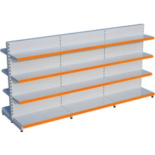 Raffar Beyaz Metal Çift Yönlü Orta Reyon 4 Katlı 3'li Birleşik  Market Raf Sistemi | Market Rafı | G270CM Yükseklik H140 Cm|