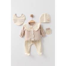 Zeynuko Kız Bebek Çiçek Desenli Dantelli Fiyonklu 5'li Yenidoğan Hastane Çıkışız Zıbın Seti