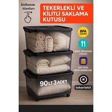 Loremp 90 Lt Depolama 3 Adet Kilitli Saklama Antrasit Depolama Tekerlekli
