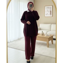 Moda Morfo Kabartma Desenli Yumoş Triko Kazak -Bordo
