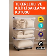 Loremp 3'lü Set 80 Lt Tekerlekli Kilitli Şeffaf Saklama Kutusu Büyük Boy Plastik Düzenleyeci Saklama Kabı