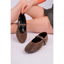 RoseVeno Kadın Baretli Acı Kahve Kristal Taşlı Günlük Babet Ayakkabı