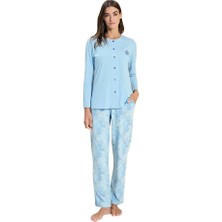 Over Sleep by Poleren Over Sleep 3314 Kadın Uzun Kol Büyük Beden Önden Düğmeli Modal Pijama Takım (L-Xl-Xxl-3xl)