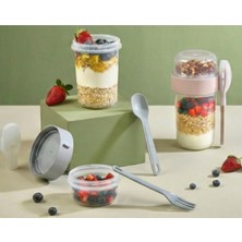 Loremp Meyve Saklama Kabı + Kaşık 500 ml + 200 ml Yoğurt Meyve Yulaf Yiyecek Saklama