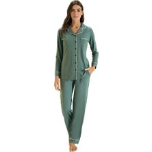Over Sleep by Poleren Over Sleep 3307 Kadın Uzun Kol Modal Önden Düğmeli Pijama Takım (M-L-Xl-Xxl)
