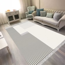 Kaymaz Yıkanabilir Dijital Baskılı Salon Halısı Trend Saçaklı Geometrik AL4050