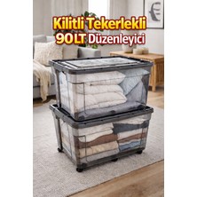 Loremp 90 Lt Antrasit Kilitli Tekerlekli Saklama Kutusu 2 Adet Depolama Düzenleyici