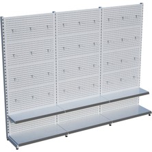 Raffar Beyaz Metal Delikli 3'lü Birleşik 2 Katlı Market Raf Sistemi | Hırdavat Rafı |  G270CMYÜKSEKLIK H220 Cm|