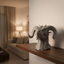 Novis Liora 3D Ejderha Başı Heykeli Koleksiyonluk Dekoratif Figür 22X17 cm